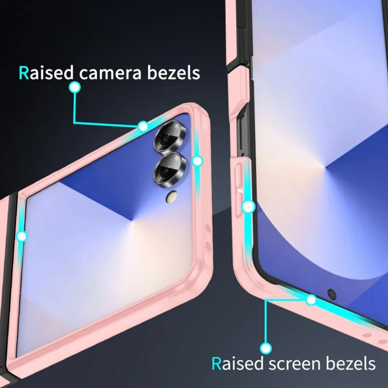 WANLONFENG LHZ Series For Samsung Galaxy Z Flip7 5G Case Shockproof PC TPU Phone Cover (Big Lens Hole) - Pink