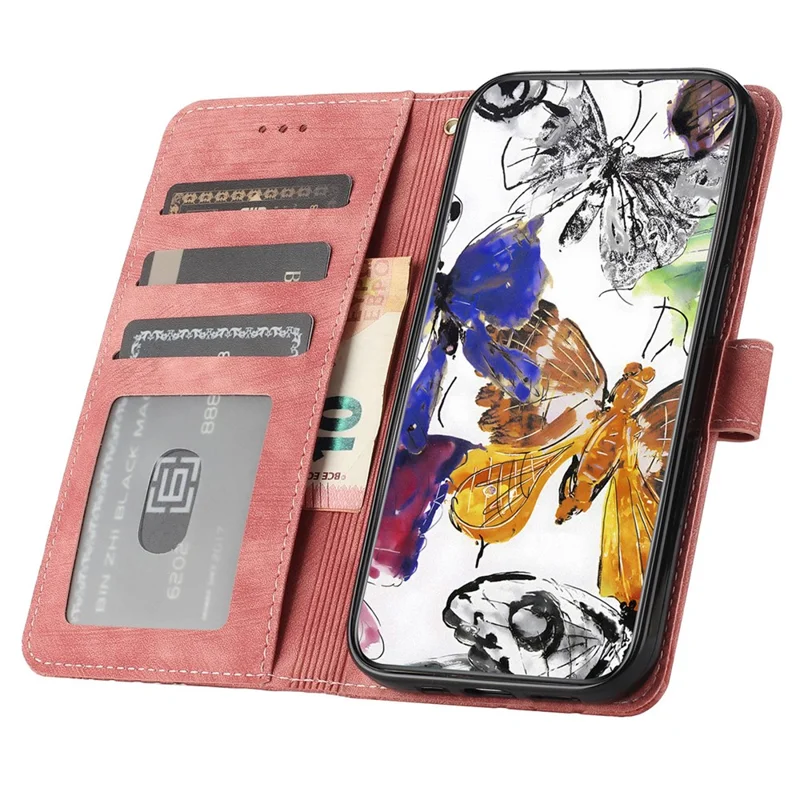 For Samsung Galaxy S25 FE Case Butterfly Design Flip Wallet Leather Phone Cover Skin-Touch - Pink