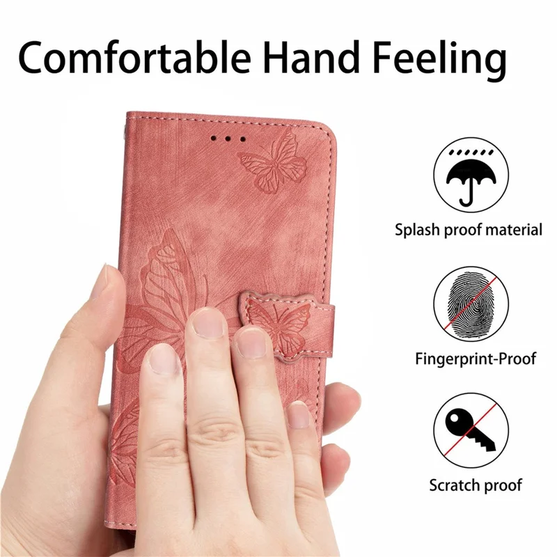 For Samsung Galaxy S25 FE Case Butterfly Design Flip Wallet Leather Phone Cover Skin-Touch - Pink
