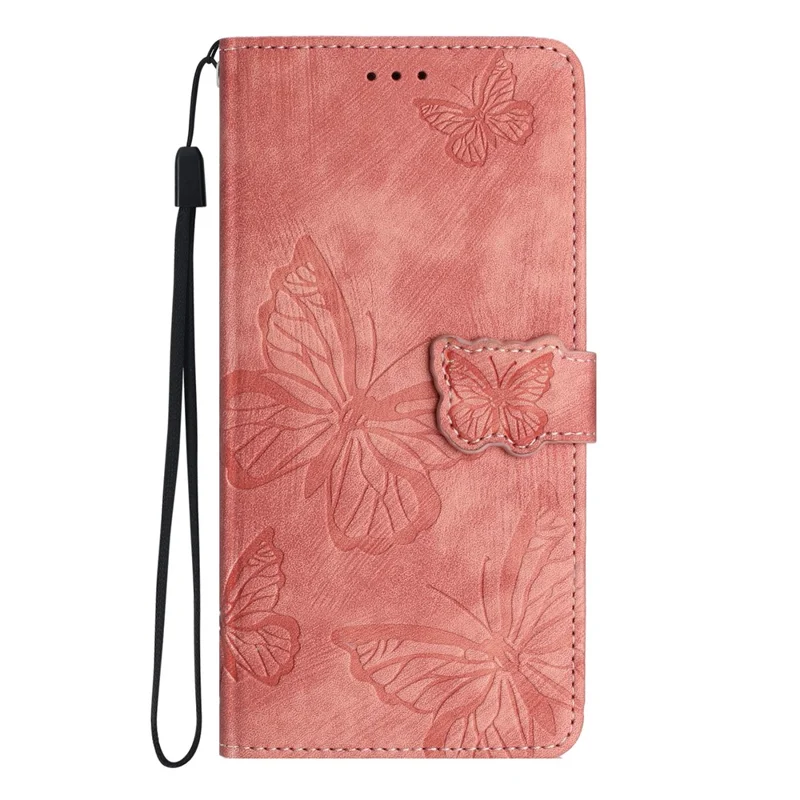For Samsung Galaxy S25 FE Case Butterfly Design Flip Wallet Leather Phone Cover Skin-Touch - Pink
