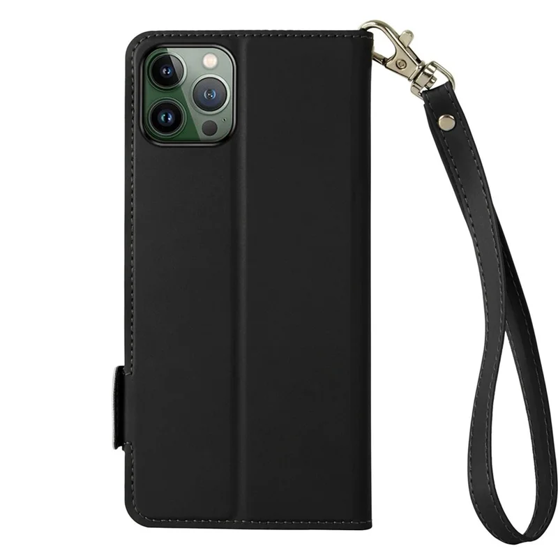 Anti-scratch PU Leather Phone Case For iPhone 14 Pro Max, Contrast Color Card Holder Magnetic Clasp Phone Cover with Stand - Black