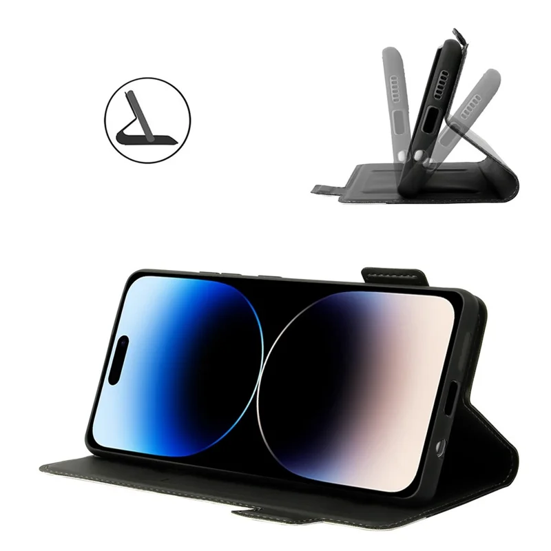 Anti-scratch PU Leather Phone Case For iPhone 14 Pro Max, Contrast Color Card Holder Magnetic Clasp Phone Cover with Stand - Black