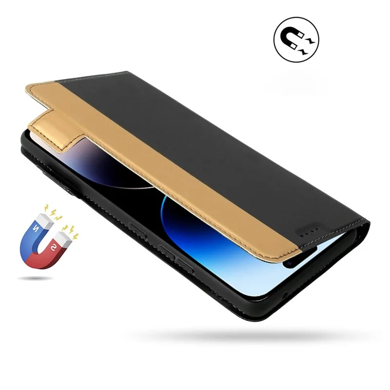 Anti-scratch PU Leather Phone Case For iPhone 14 Pro Max, Contrast Color Card Holder Magnetic Clasp Phone Cover with Stand - Black