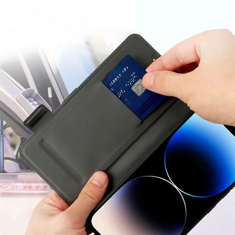 Anti-scratch PU Leather Phone Case For iPhone 14 Pro Max, Contrast Color Card Holder Magnetic Clasp Phone Cover with Stand - Black