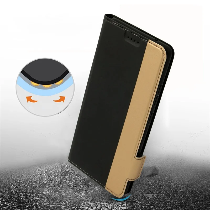 Anti-scratch PU Leather Phone Case For iPhone 14 Pro Max, Contrast Color Card Holder Magnetic Clasp Phone Cover with Stand - Black