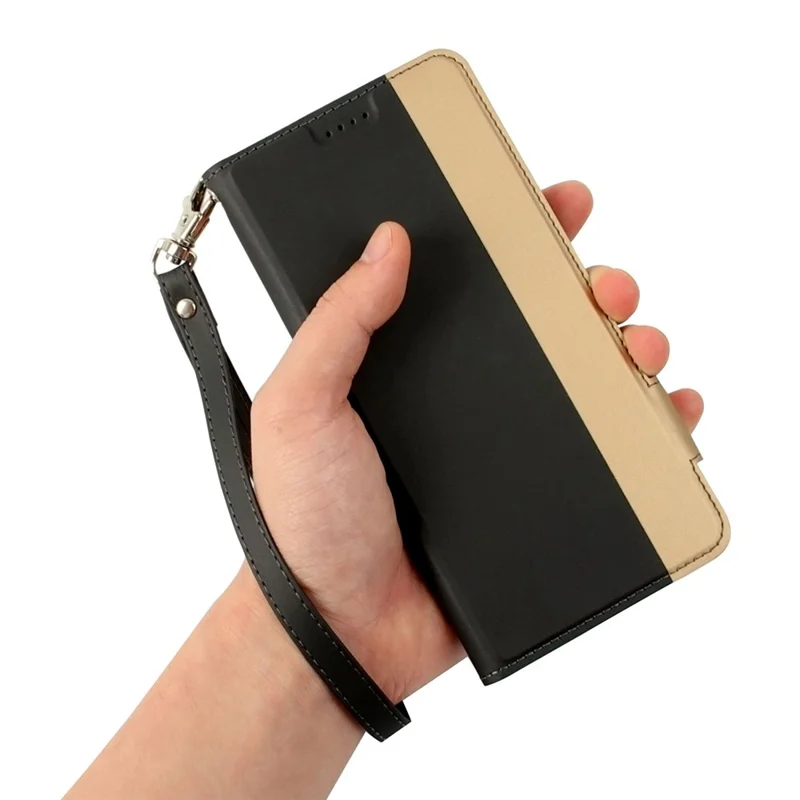 Anti-scratch PU Leather Phone Case For iPhone 14 Pro Max, Contrast Color Card Holder Magnetic Clasp Phone Cover with Stand - Black