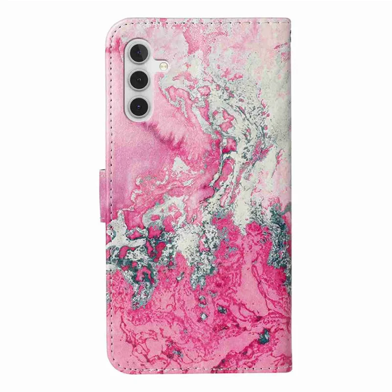For Samsung Galaxy S25 FE Stand Case Marble Painted Folio Flip Leather Wallet Phone Cover - Pink Seawater Marble