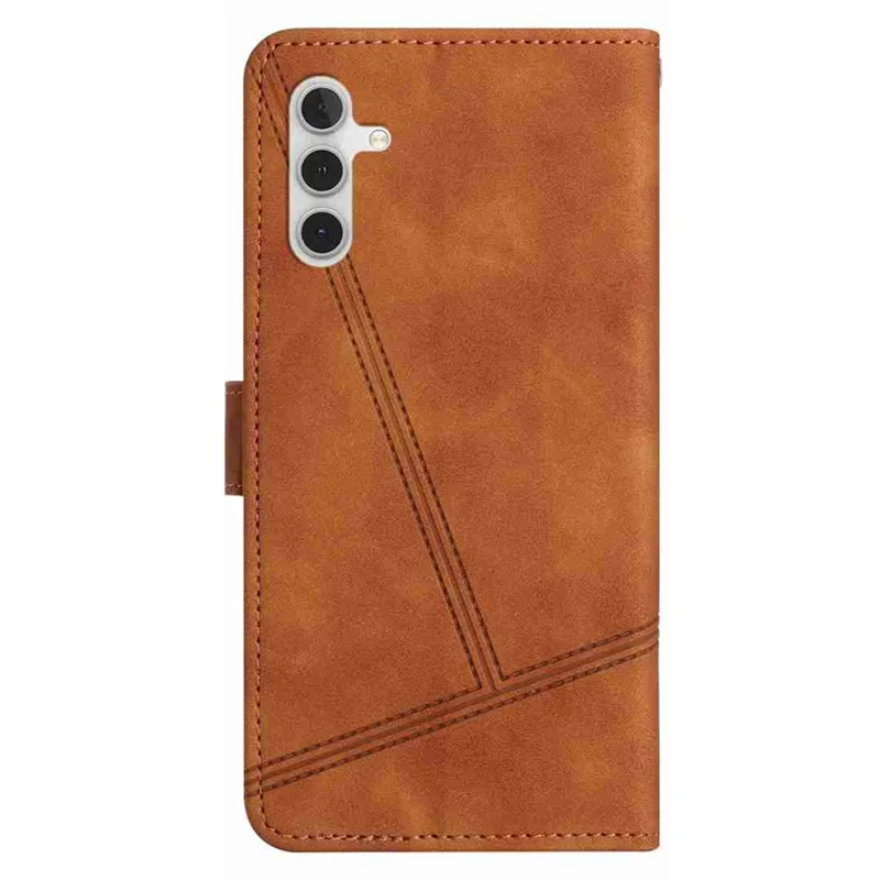 For Samsung Galaxy S25 FE Case Lines Imprinted Flip Leather Retro Phone Cover with Wrist Strap - Brown