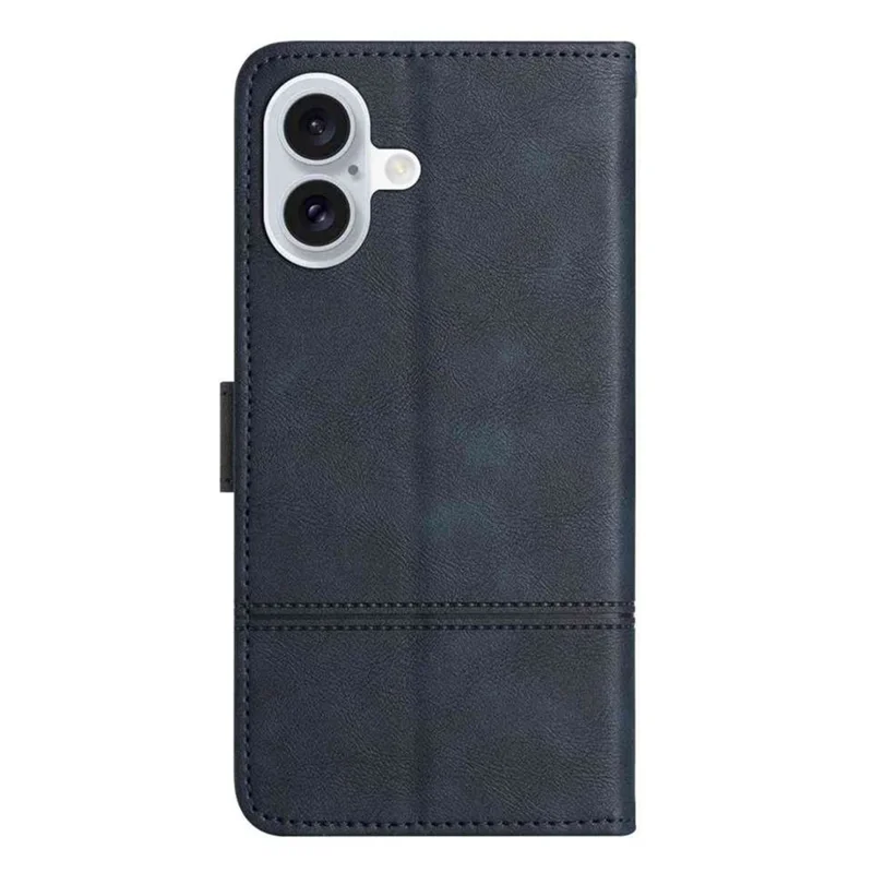 For iPhone 17 Wallet Case Line Imprinted Cowhide Texture PU Leather Phone Cover - Blue