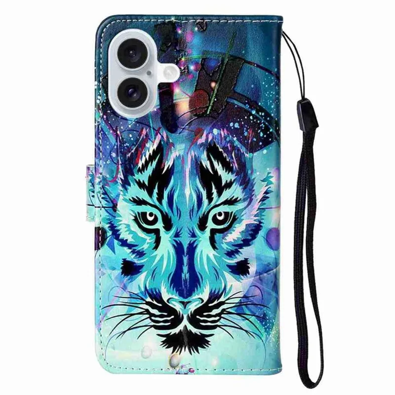 For iPhone 17 Case Pattern Leather Wallet Phone Cover with Strap - Wolf