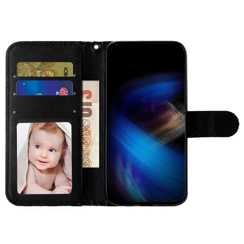 For iPhone 17 Wallet Case 3D Pattern Printed Leather Phone Cover with Strap - Cat