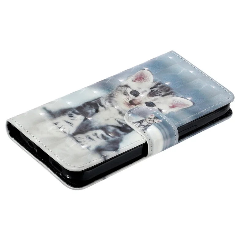 For iPhone 17 Wallet Case 3D Pattern Printed Leather Phone Cover with Strap - Cat
