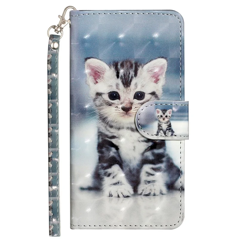For iPhone 17 Wallet Case 3D Pattern Printed Leather Phone Cover with Strap - Cat