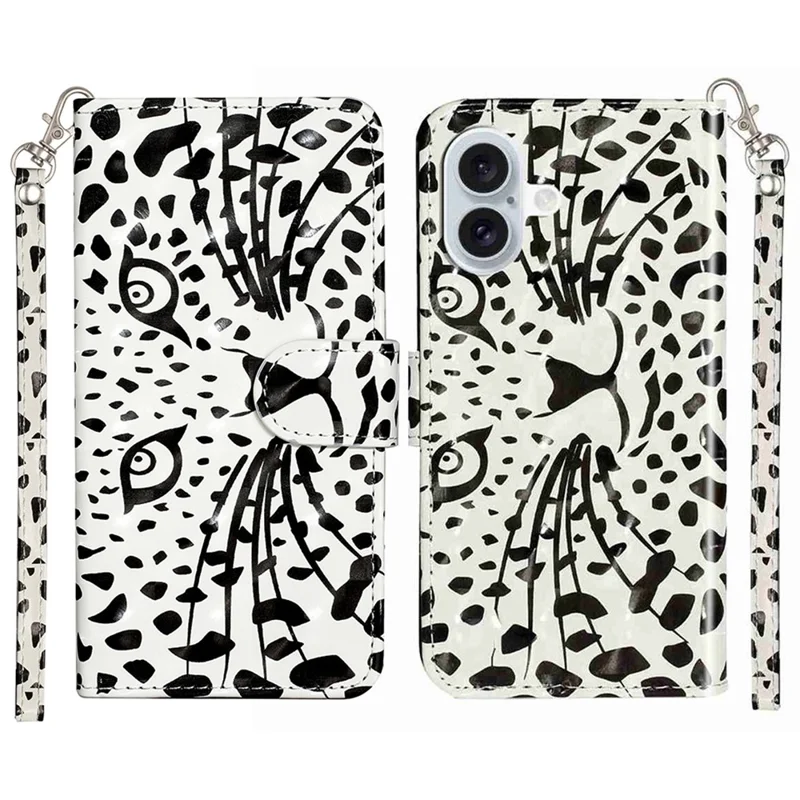 For iPhone 17 Wallet Case 3D Pattern Printed Leather Phone Cover with Strap - Leopard Head
