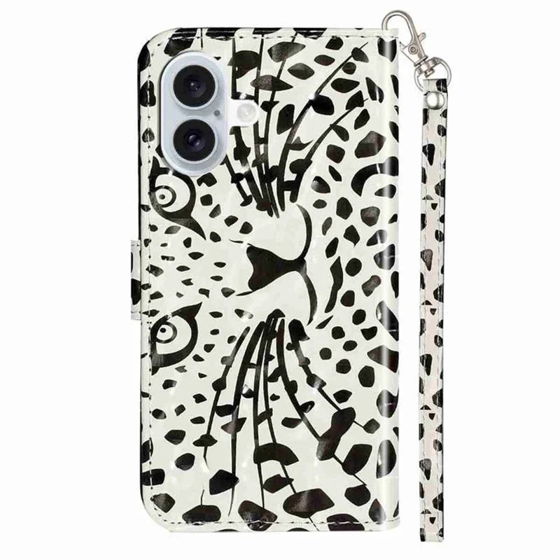 For iPhone 17 Wallet Case 3D Pattern Printed Leather Phone Cover with Strap - Leopard Head