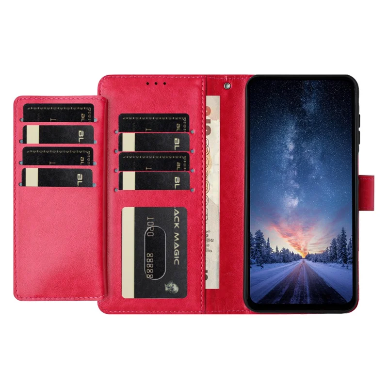 Для iPhone 17 Pro Max Бумажник-Чехол Подставка Кожаный Folio Flip Чехол с 8 Слотами для Карт - Роза