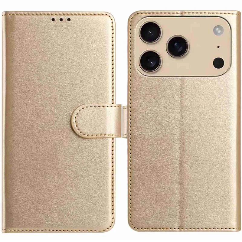 For iPhone 17 Pro Max Wallet Phone Case Stand PU Leather Folio Flip Cover with 8 Card Slot - Gold