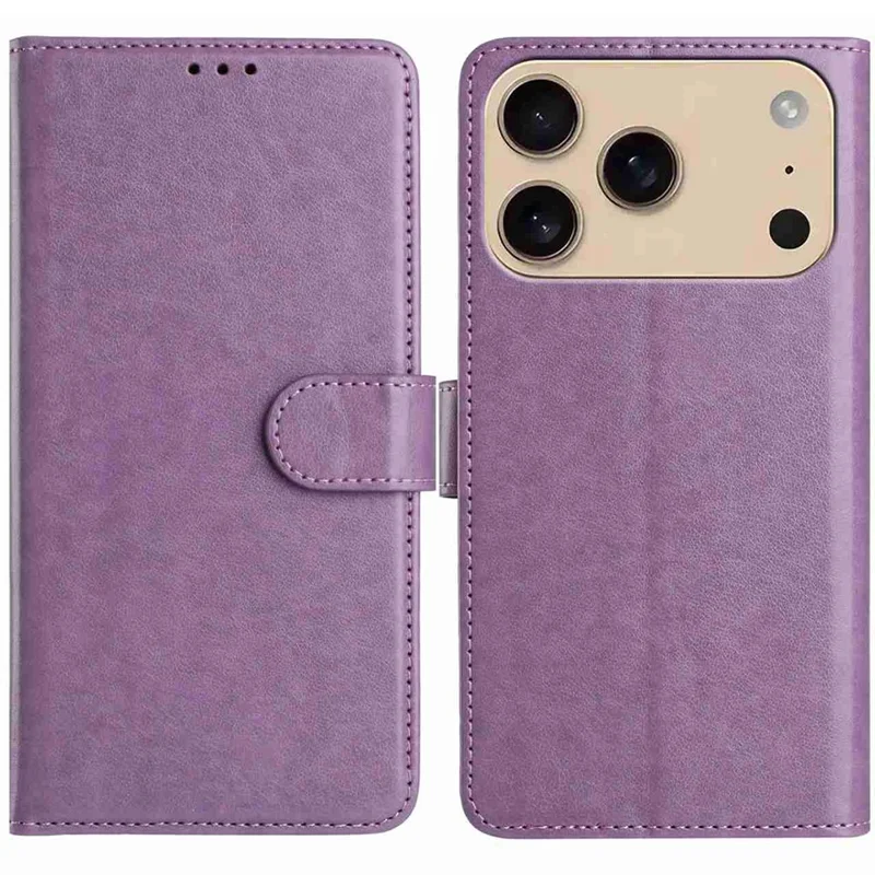 For iPhone 17 Pro Wallet Phone Case Stand PU Leather Folio Flip Cover with 8 Card Slot - Purple