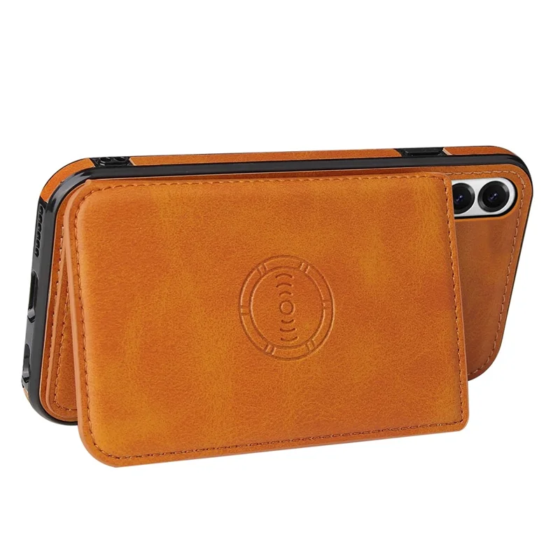 Für Samsung Galaxy S25 Edge Hülle mit Kartenhalter und Ständer, PU-Leder + TPU Handyhülle - Braun