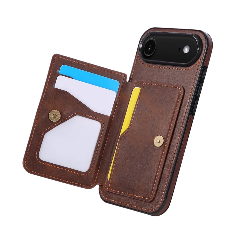 For iPhone Air Case Card Holder Kickstand PU Leather + TPU Phone Cover - Coffee