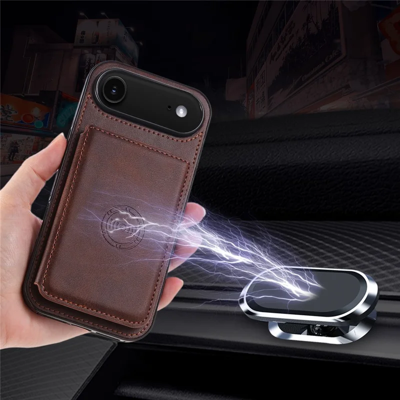 For iPhone Air Case Card Holder Kickstand PU Leather + TPU Phone Cover - Coffee