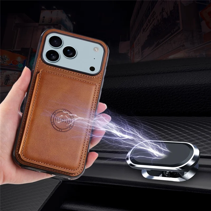 For iPhone 18 Pro Max / 17 Pro Max Case Card Holder Kickstand PU Leather + TPU Phone Cover - Brown