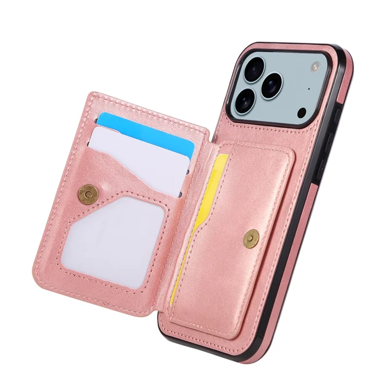 Voor iPhone 17 Pro Max hoesje met kaarthouder en standaard PU-leer + TPU telefoonhoes - Roze goud