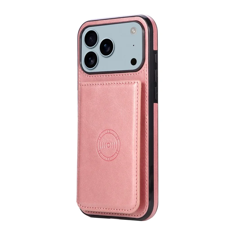 Voor iPhone 17 Pro Max hoesje met kaarthouder en standaard PU-leer + TPU telefoonhoes - Roze goud