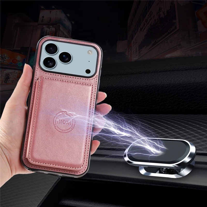 Voor iPhone 17 Pro Max hoesje met kaarthouder en standaard PU-leer + TPU telefoonhoes - Roze goud