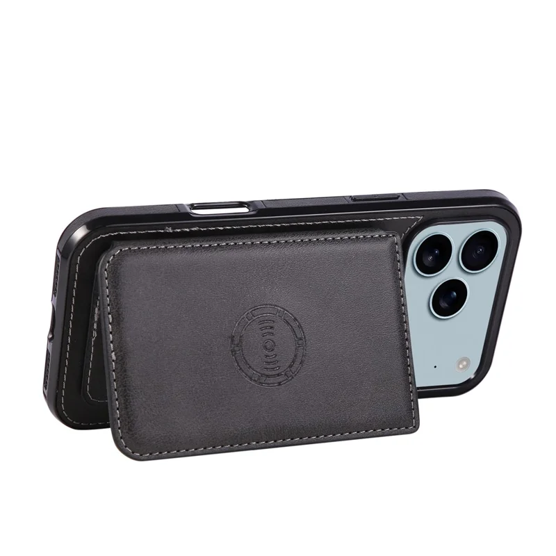 For iPhone 18 Pro / 17 Pro Case Card Holder Kickstand PU Leather + TPU Phone Cover - Black
