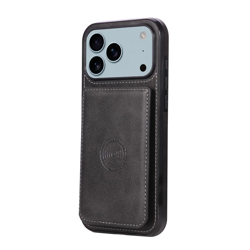 For iPhone 18 Pro / 17 Pro Case Card Holder Kickstand PU Leather + TPU Phone Cover - Black