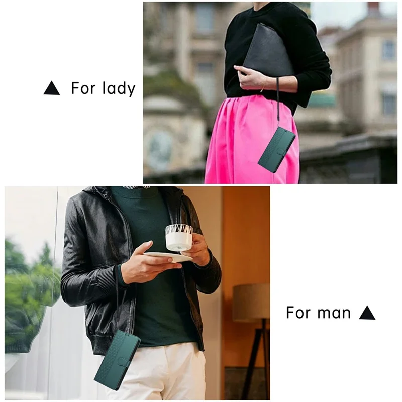 For iPhone 16 Case 3D Rhombus Grid Imprinted Wallet Leather Phone Cover with Lanyard - Green