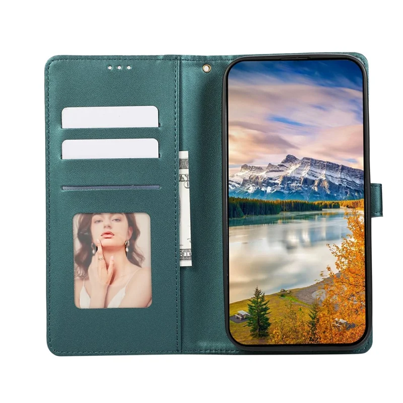 For iPhone 18 Pro / 17 Pro Case 3D Rhombus Grid Imprinted Wallet Leather Phone Cover with Lanyard - Green
