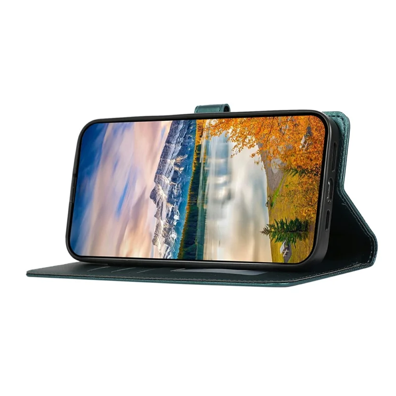 For iPhone 18 Pro / 17 Pro Case 3D Rhombus Grid Imprinted Wallet Leather Phone Cover with Lanyard - Green