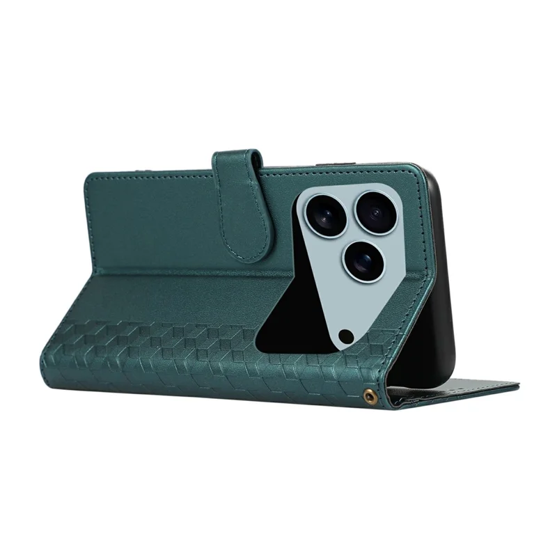 For iPhone 18 Pro / 17 Pro Case 3D Rhombus Grid Imprinted Wallet Leather Phone Cover with Lanyard - Green