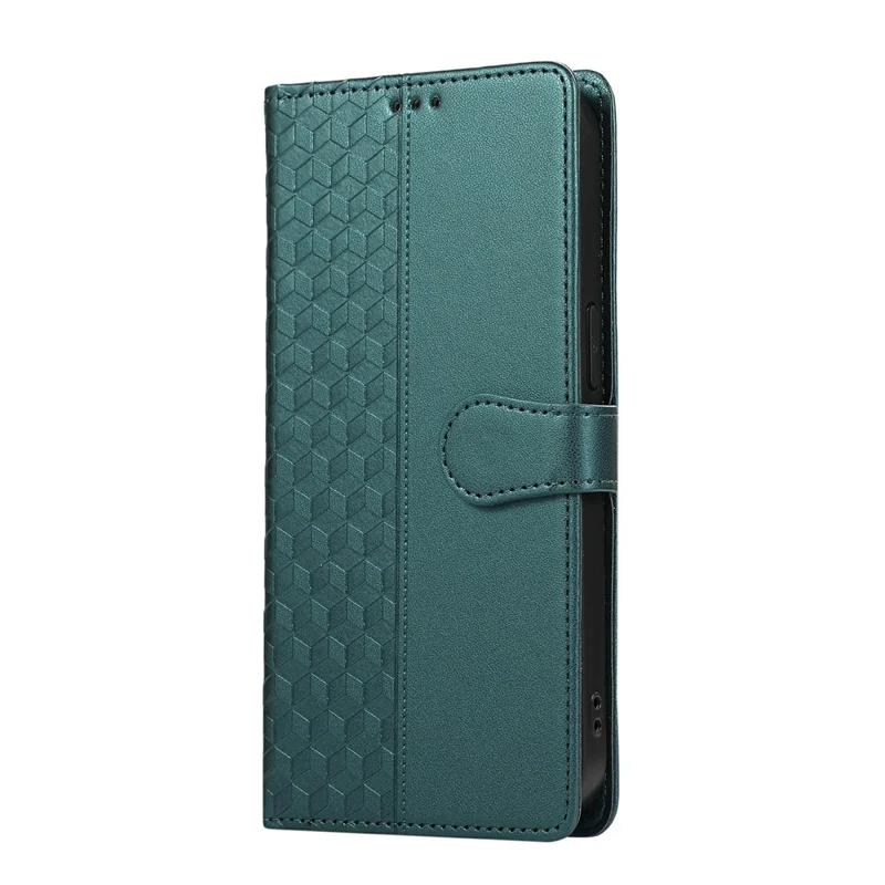 For iPhone 17 Case 3D Rhombus Grid Imprinted Wallet Leather Phone Cover with Lanyard - Green