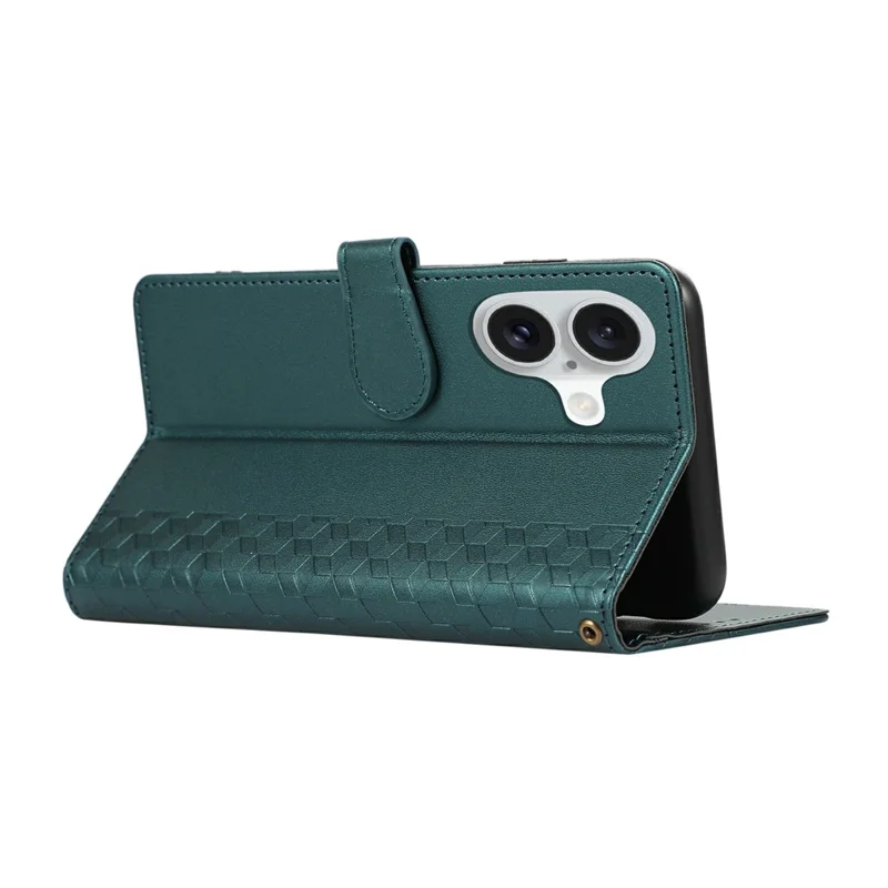 For iPhone 17 Case 3D Rhombus Grid Imprinted Wallet Leather Phone Cover with Lanyard - Green
