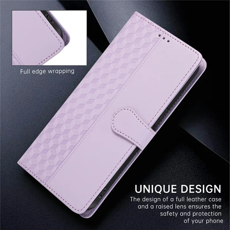 For iPhone Air Case 3D Rhombus Grid Imprinted Wallet Leather Phone Cover with Lanyard - Purple