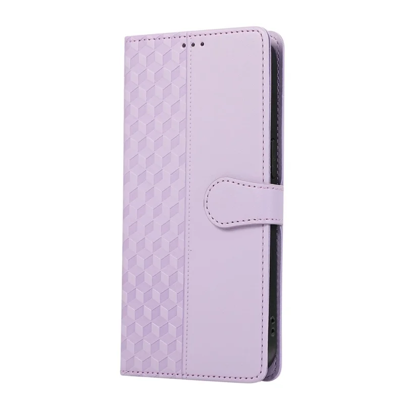 For iPhone Air Case 3D Rhombus Grid Imprinted Wallet Leather Phone Cover with Lanyard - Purple
