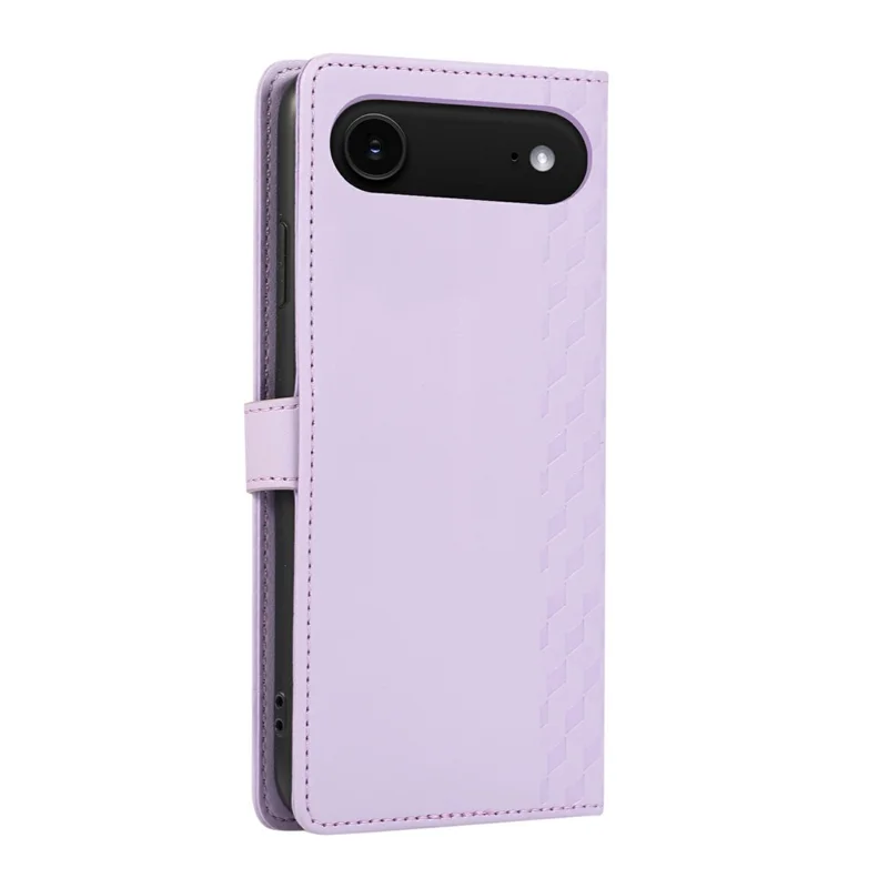 For iPhone Air Case 3D Rhombus Grid Imprinted Wallet Leather Phone Cover with Lanyard - Purple