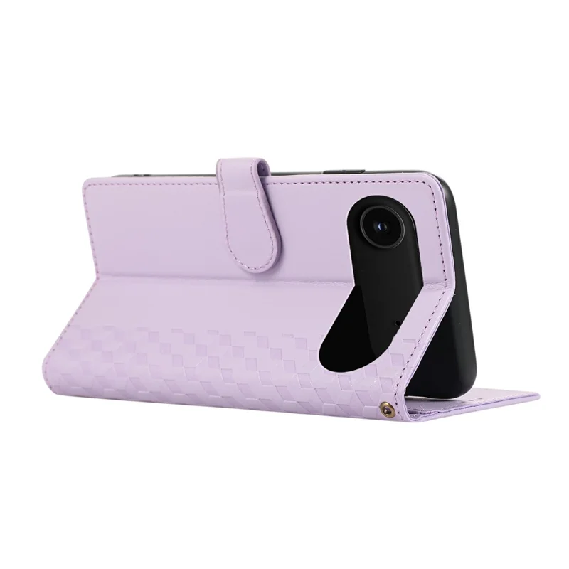 For iPhone Air Case 3D Rhombus Grid Imprinted Wallet Leather Phone Cover with Lanyard - Purple