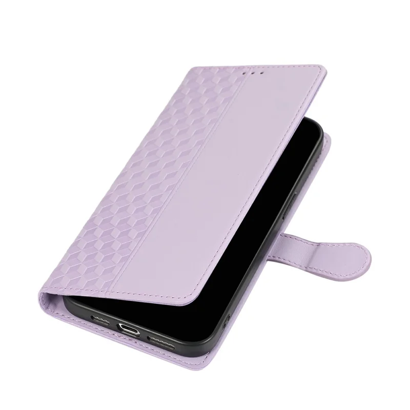 For iPhone Air Case 3D Rhombus Grid Imprinted Wallet Leather Phone Cover with Lanyard - Purple