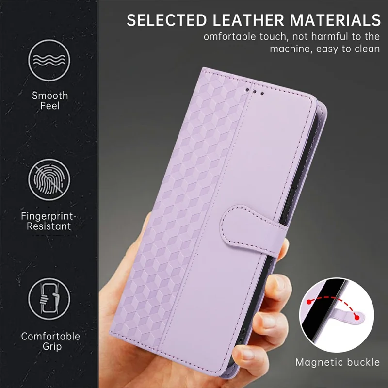 For iPhone Air Case 3D Rhombus Grid Imprinted Wallet Leather Phone Cover with Lanyard - Purple
