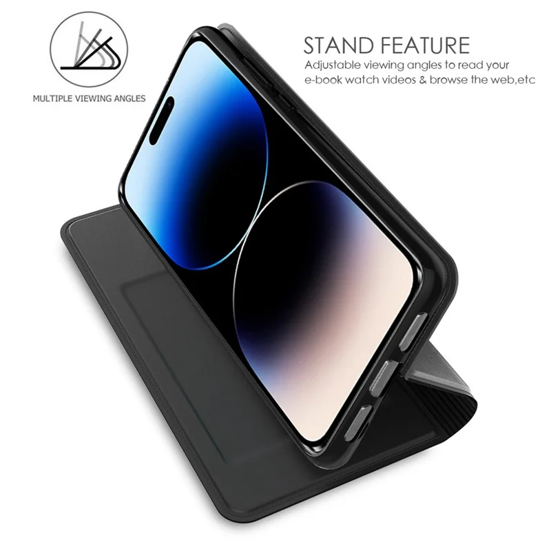For iPhone 14 Pro PU Leather Card Slot Phone Case Stand Hidden Magnetic Absorption Shockproof Protective Cover - Black