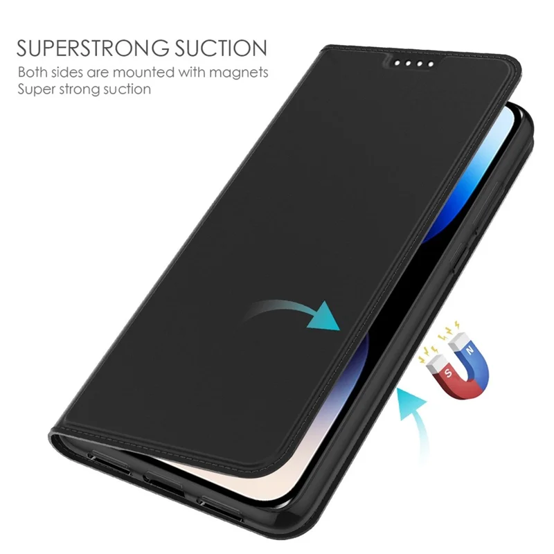 For iPhone 14 Pro PU Leather Card Slot Phone Case Stand Hidden Magnetic Absorption Shockproof Protective Cover - Black