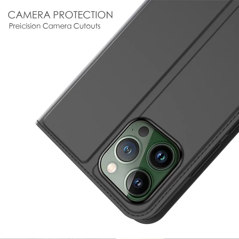 For iPhone 14 Pro PU Leather Card Slot Phone Case Stand Hidden Magnetic Absorption Shockproof Protective Cover - Black