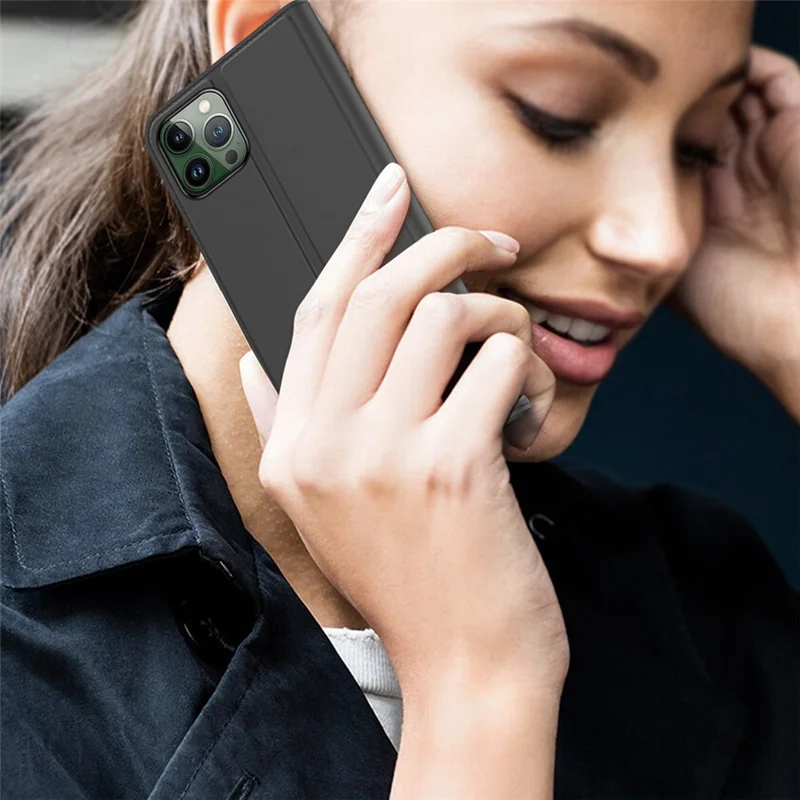 For iPhone 14 Pro PU Leather Card Slot Phone Case Stand Hidden Magnetic Absorption Shockproof Protective Cover - Black