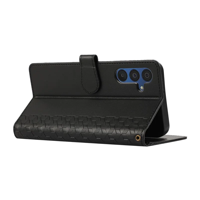 Étui en cuir pour Samsung Galaxy A17 / A26 5G / A16 5G / A16 4G avec motif géométrique en losange, pochette pour téléphone avec dragonne - Noir