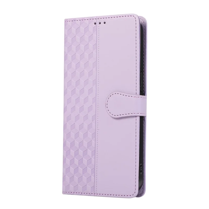 For Google Pixel 10 Pro XL  /  9 Pro XL Case 3D Rhombus Grid Imprinted Wallet Leather Phone Cover with Lanyard - Purple