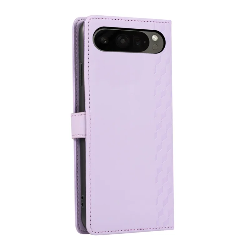 For Google Pixel 10 Pro XL  /  9 Pro XL Case 3D Rhombus Grid Imprinted Wallet Leather Phone Cover with Lanyard - Purple